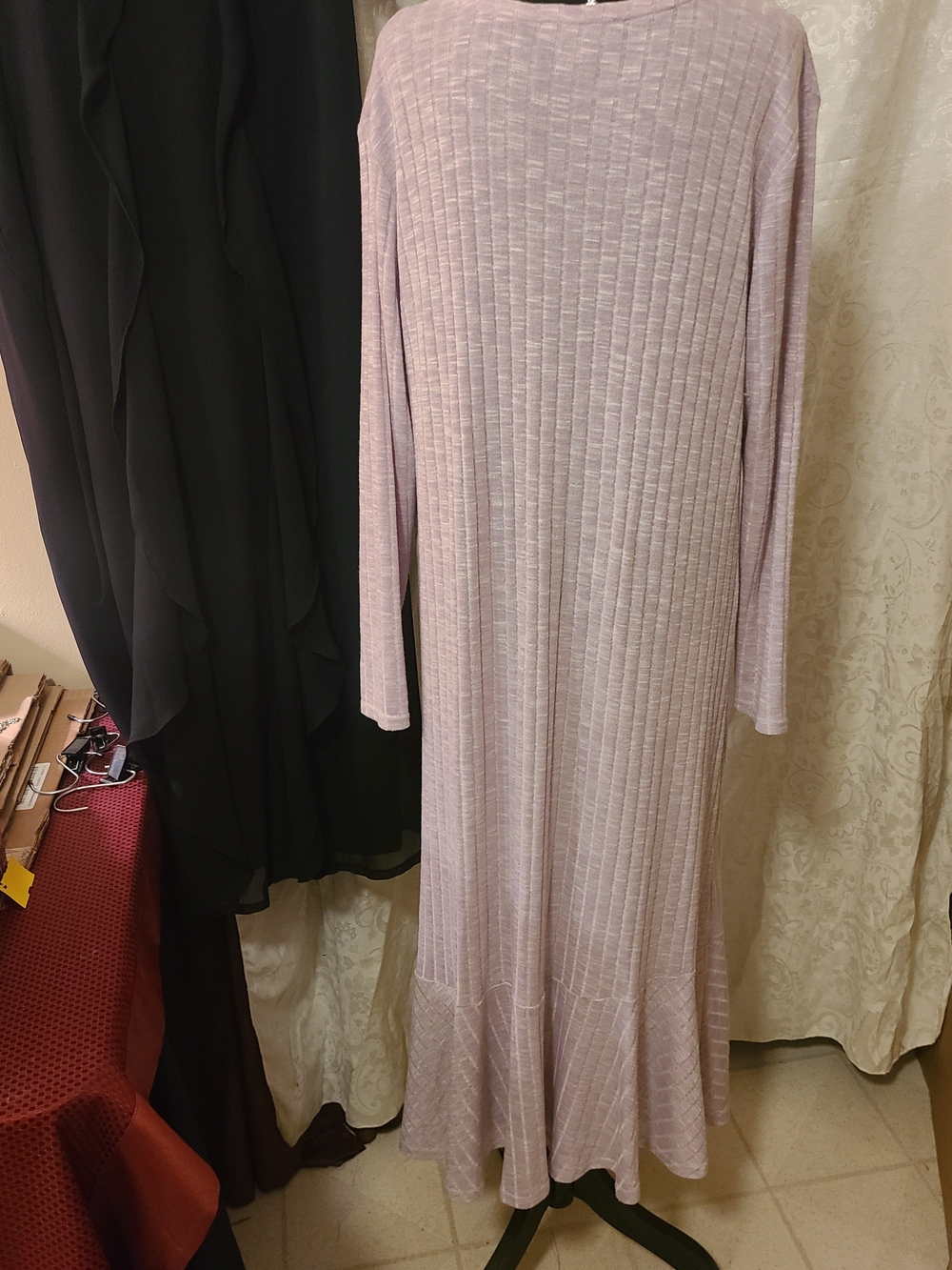 Lisa Rinna Collection Lavender Ribbed Long Open-Front Cardigan - Picture 7 of 7